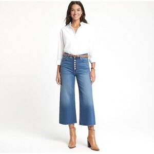 A.L.C. Montag Jeans Nordstrom Size 8 Exposed Button Fly Wide Leg Crop Denim USA